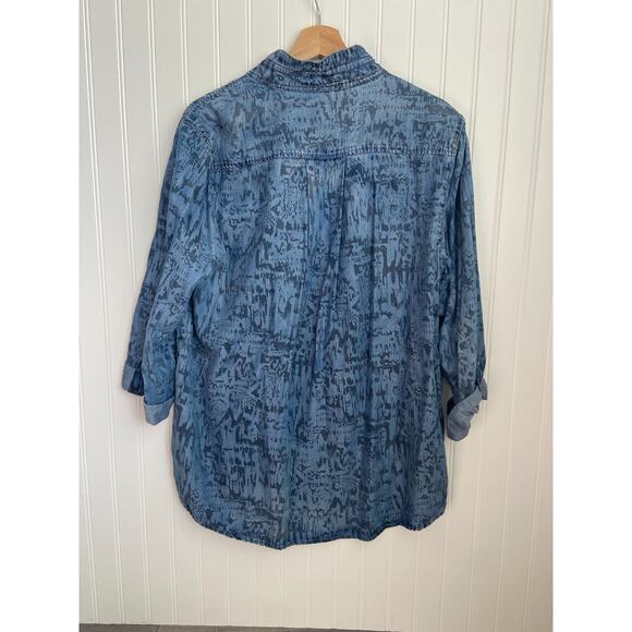 John Mark Shirt Women's Medium Denim Mixed Print Long Sleeve Button Blouse - Picture 5 of 5